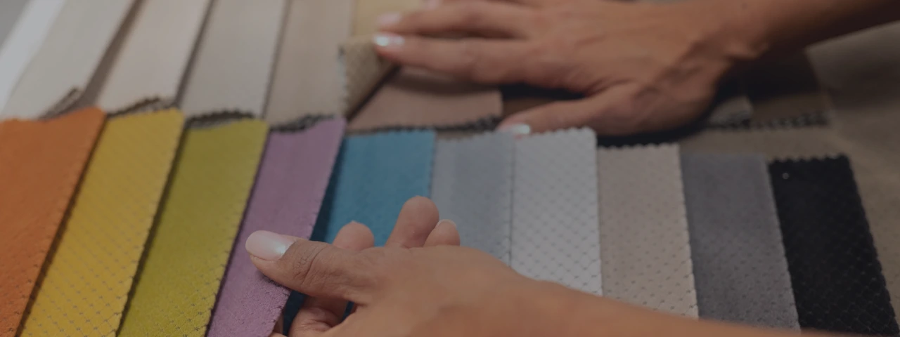 Various upholstery and curtain fabric swatches suitable for fire retardant spray treatment